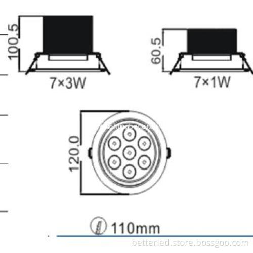 7X1W down light with highbright, high quality